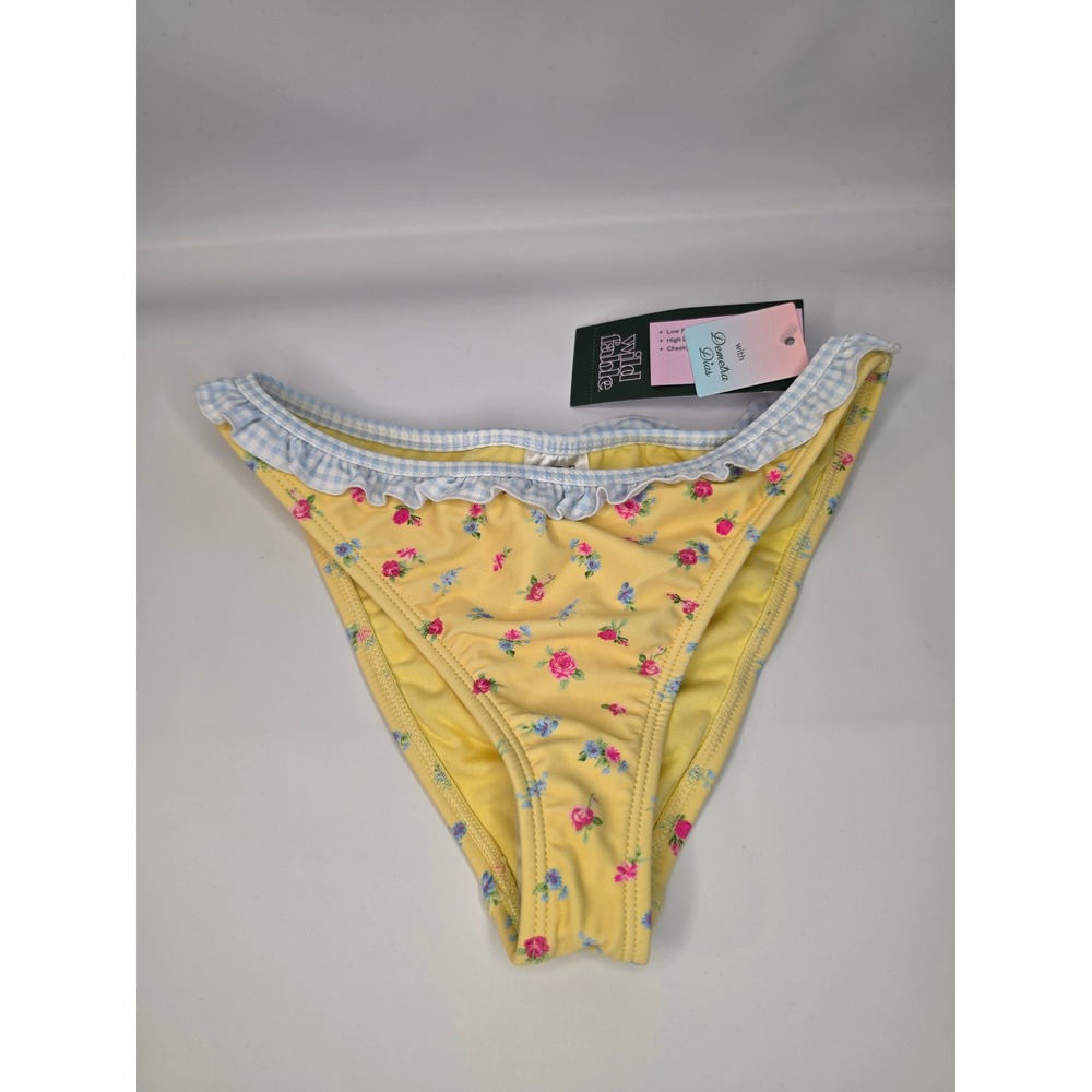 Wild Fable Floral Print Gingham Ruffle Bikini Bottom Yellow XXS NWT